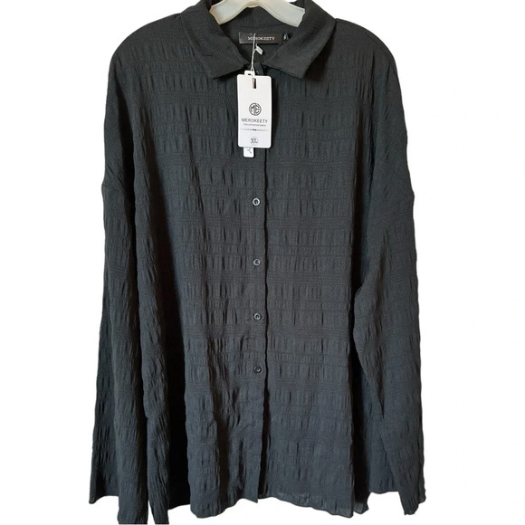 NWT Women’s Oversized Button Down Lightweight Shirt Square Textured Blouse - Picture 1 of 9